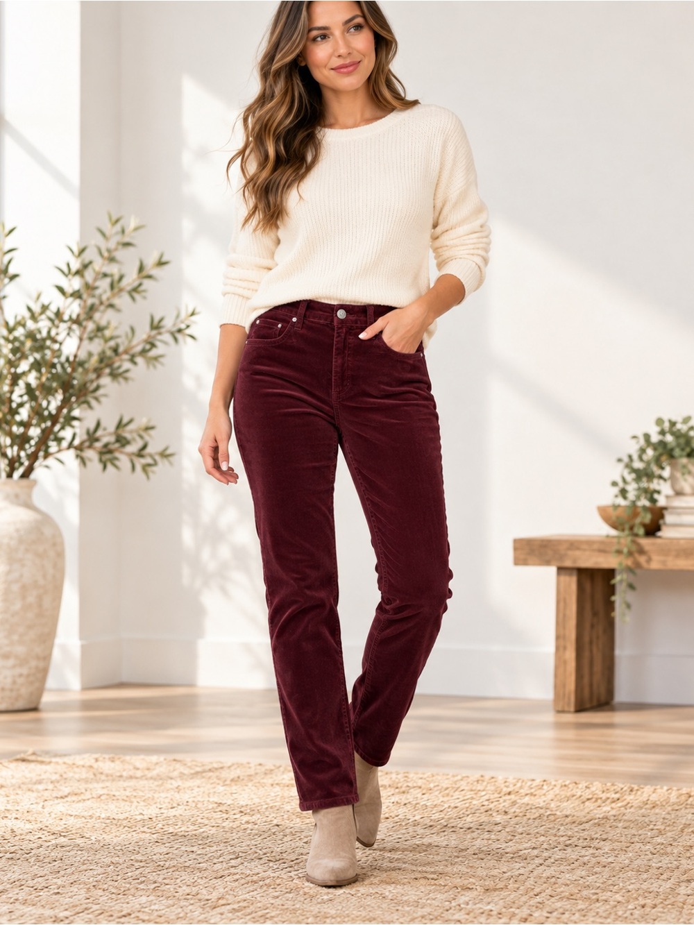 KUT From the Kloth Burgundy Velvet Straight Leg Jeans Size 14
